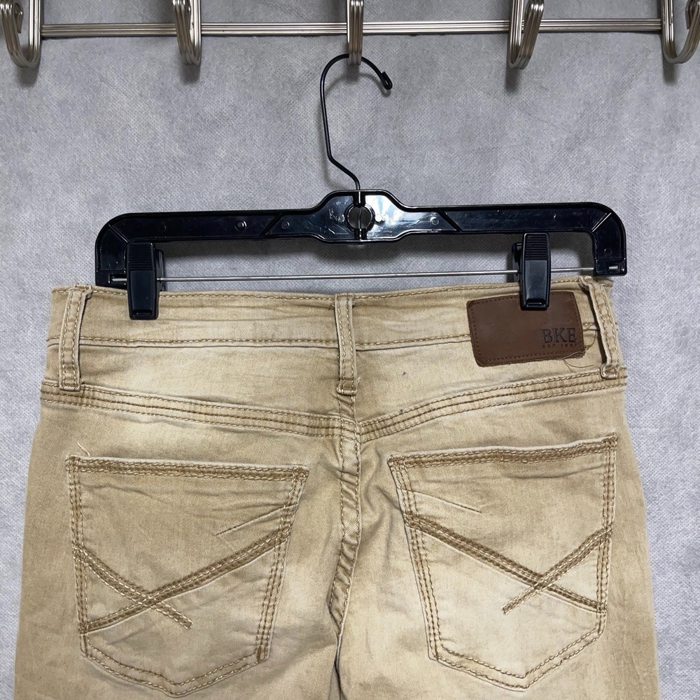 BKE Jeans Men Size 30x34 Beige Denim Jake Straight Preppy Buckle Stretch Whisker